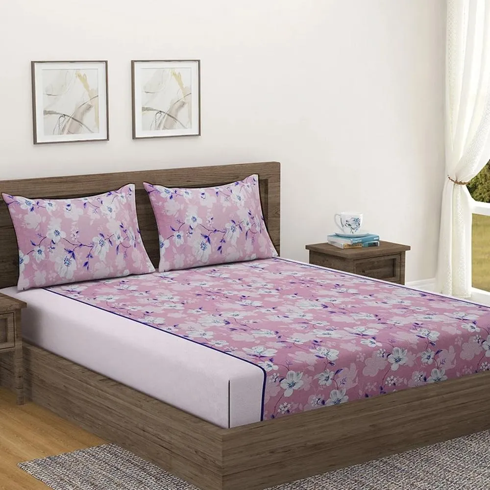 Swayam Sparkle Purple Floral Fitted Double Bedsheet