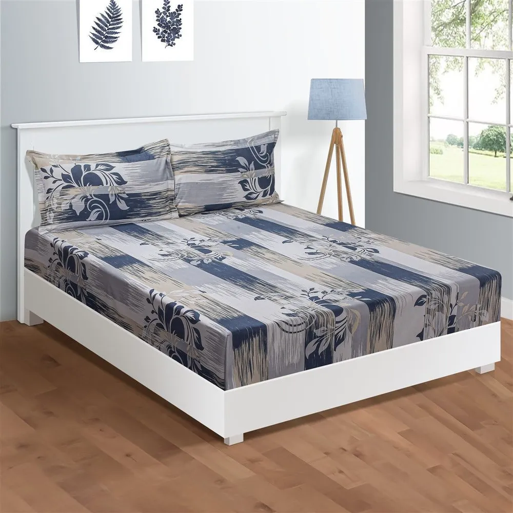 Swayam Spruce Hazel leaf print Veda Double Bedsheet with 2 pillow covers Double Bedsheet (90 x 108 Inches)
