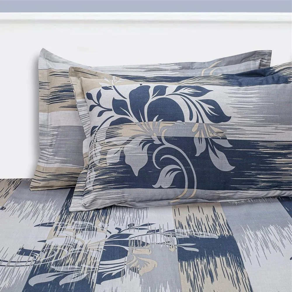 Swayam Spruce Hazel leaf print Veda Fitted Bed Sheet with 2 pillow covers