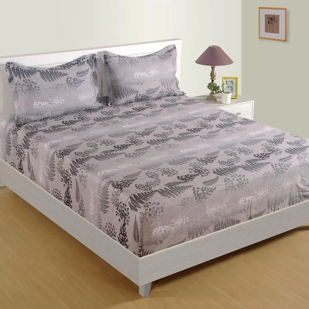 Swayam Stylized Leaf Printed Zinnia Fitted Bed Sheet with 2 pillow covers