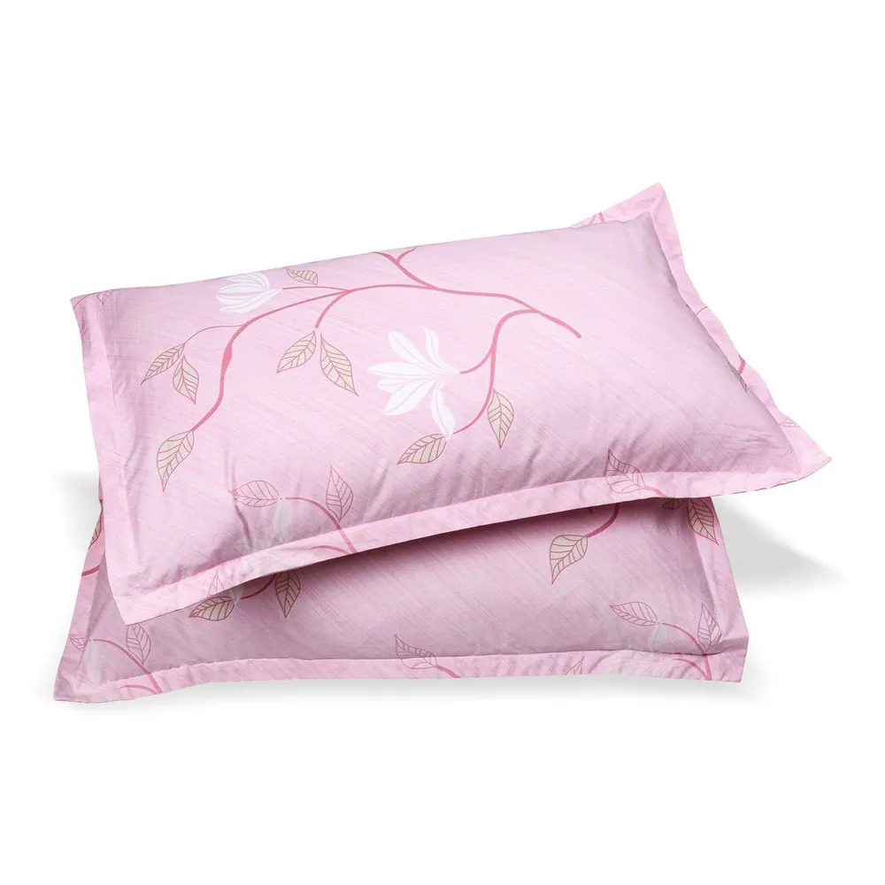 Swayam Swayam Blush Pink White flower Veda Bed Sheet with 2 pillow covers