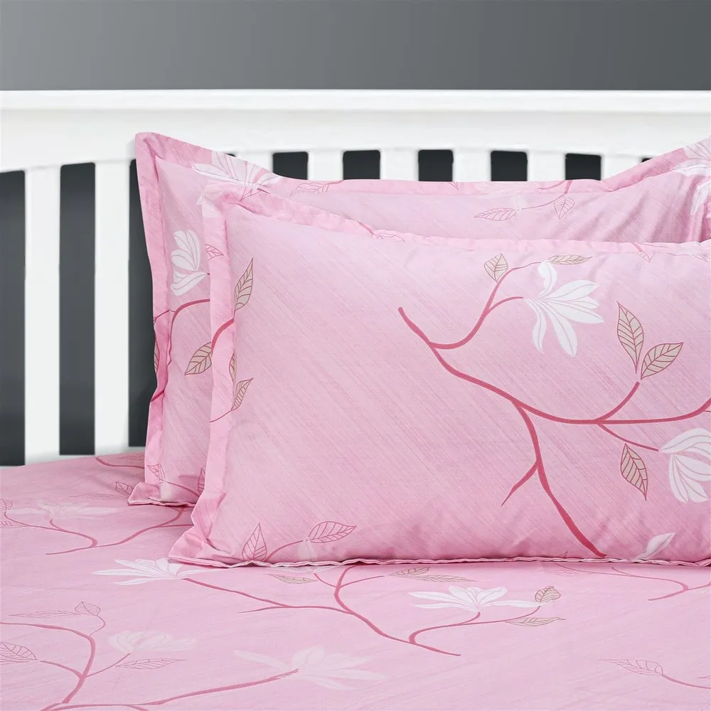 Swayam Swayam Blush Pink White flower Veda Bed Sheet with 2 pillow covers