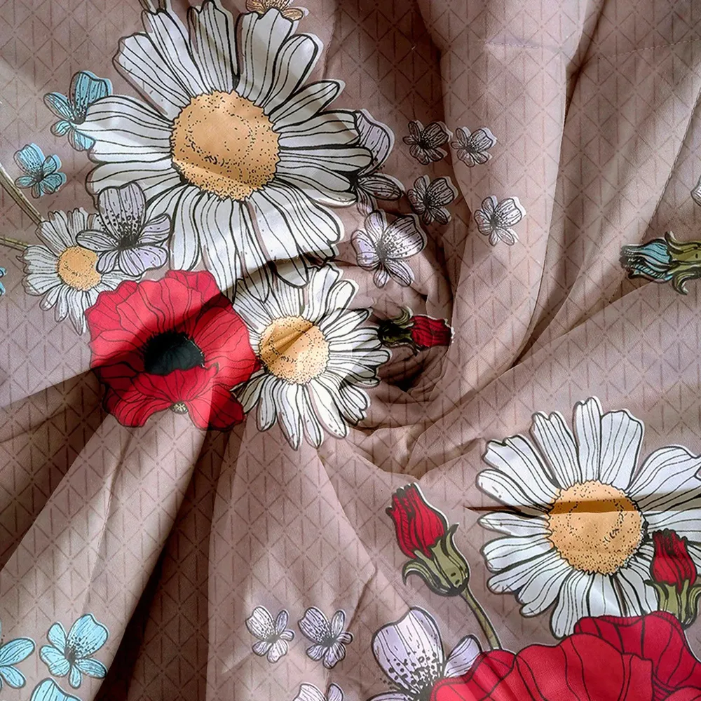 Swayam Taupe Red Floral Pattern Blended Cotton Double Bed Comforter