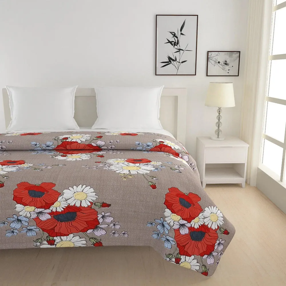 Swayam Taupe Red Floral Pattern Blended Cotton Heavy Double Bed Comforter