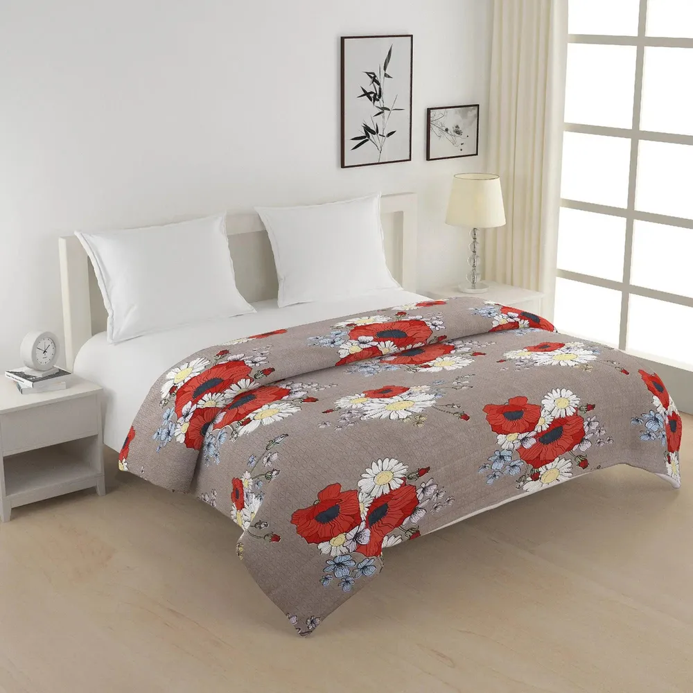 Swayam Taupe Red Floral Pattern Blended Cotton Heavy Double Bed Comforter