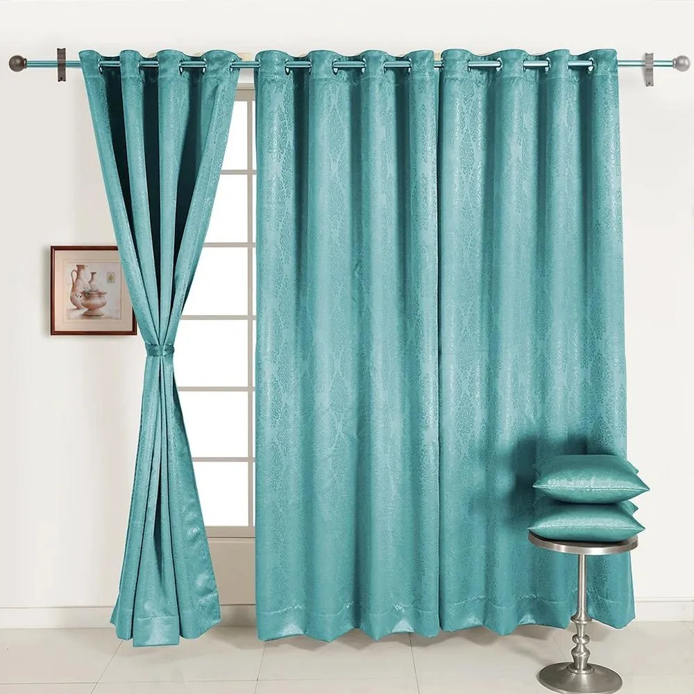 Swayam Turquoise Motif J&B Blackout Eyelet Door Curtain Regular Size Door Curtains