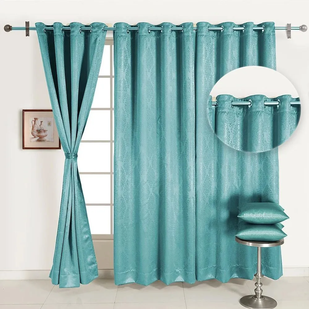 Swayam Turquoise Motif J&B Blackout Eyelet Window Curtain