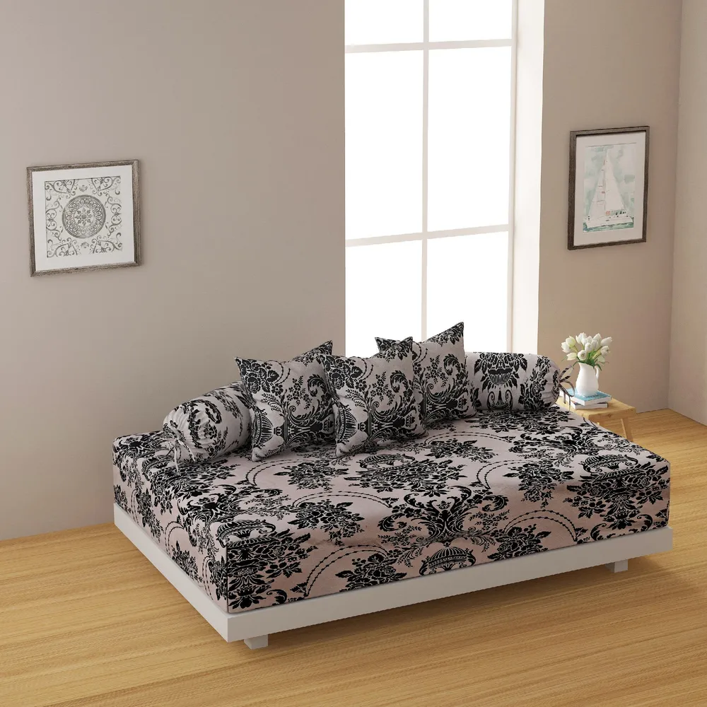 Swayam Veda 100% Pure Cotton, Black Ethnic Motif Diwan Set, Pack Of 6
