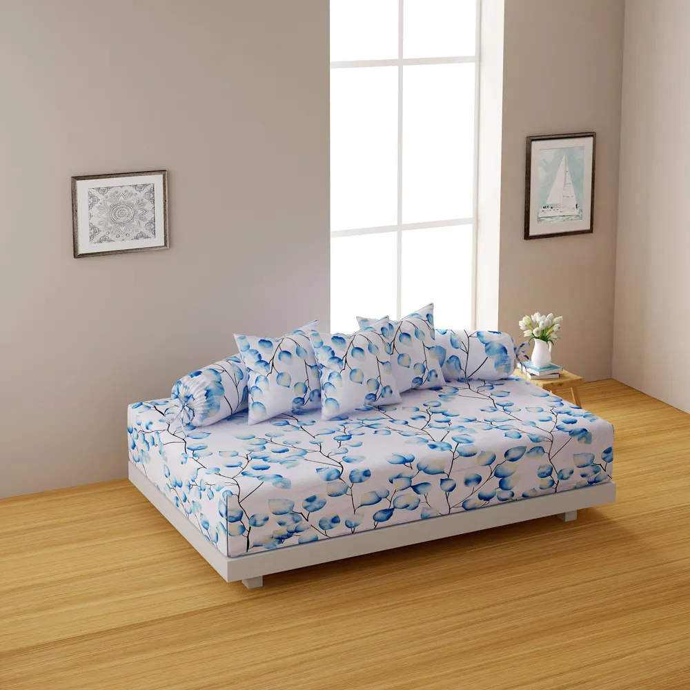 Swayam Veda 100% Pure Cotton Blue& White, Blooming Floral Print Diwan Set, Pack of 6