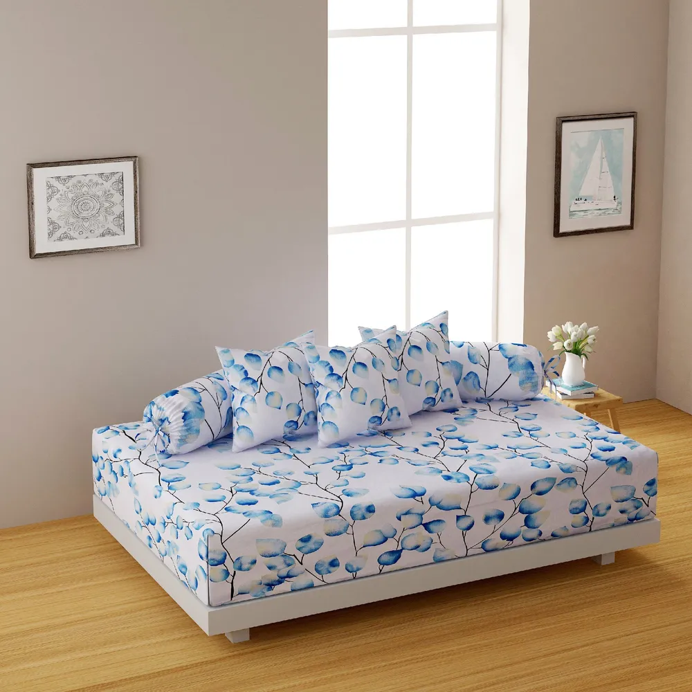 Swayam Veda 100% Pure Cotton Blue& White, Blooming Floral Print Diwan Set, Pack of 6