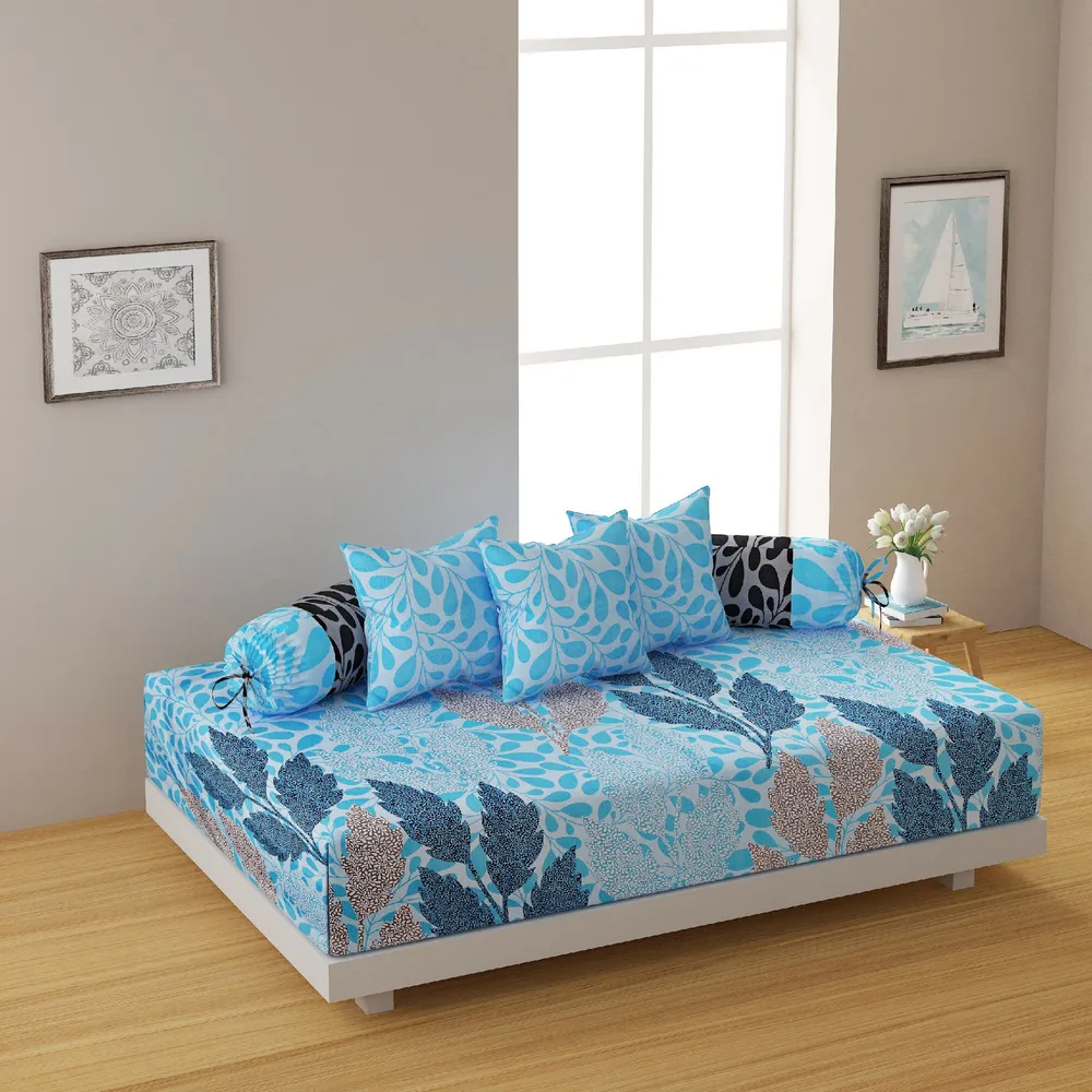 Swayam Veda 100% Pure Cotton Enchanting Blue Floral Print Diwan Set, Pack Of 6