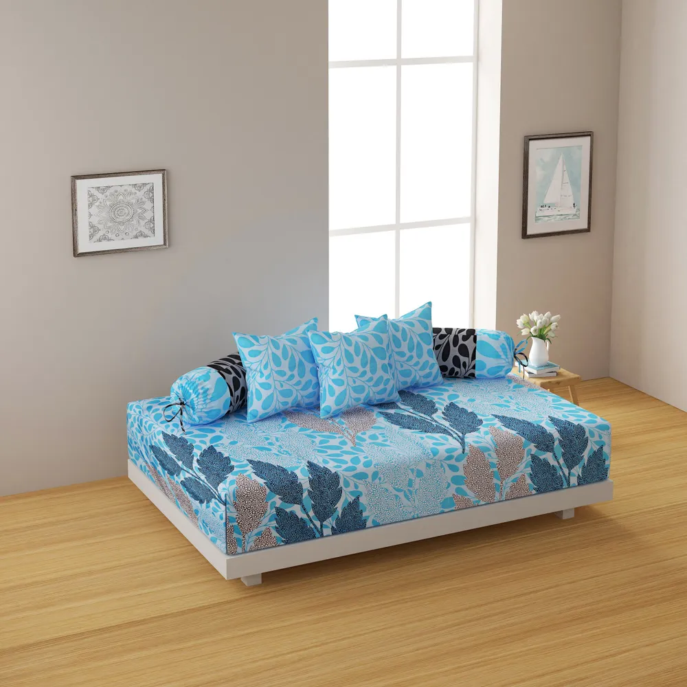 Swayam Veda 100% Pure Cotton Enchanting Blue Floral Print Diwan Set, Pack Of 6