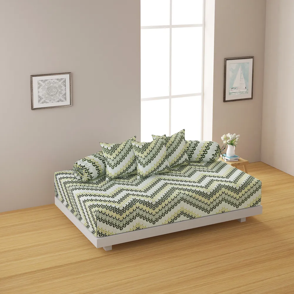 Swayam Veda 100% Pure Cotton Green Aztec Patterned Diwan Set, Pack of 6