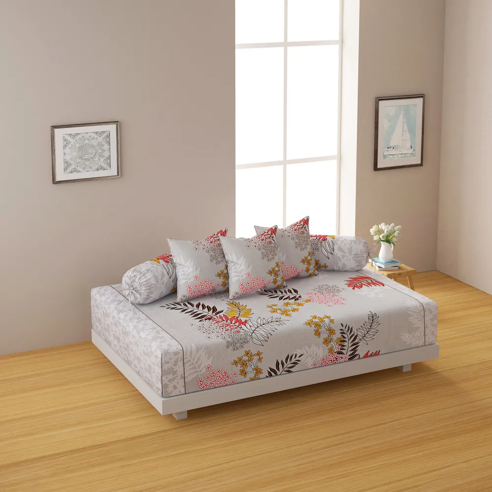 Swayam Veda 100% Pure Cotton Grey, Blooming Floral Print Diwan Set, Pack of 6