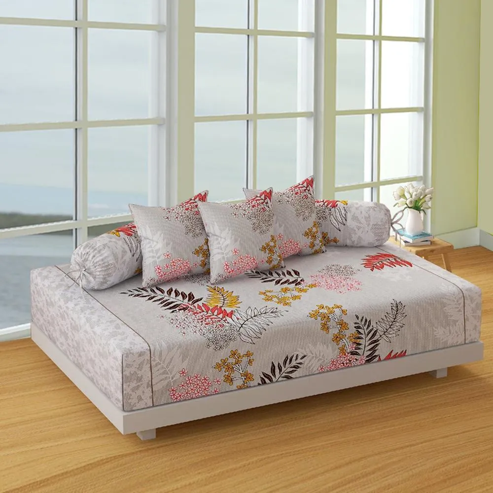 Swayam Veda 100% Pure Cotton Grey, Blooming Floral Print Diwan Set, Pack of 6