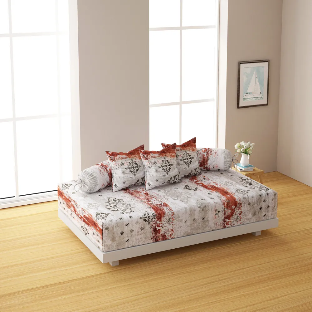 Swayam Veda 100% Pure Cotton Grey & Brown Ethnic Motif Diwan Set, Pack of 6