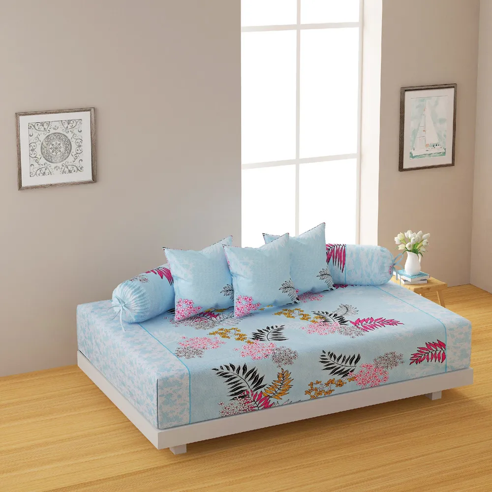 Swayam Veda 100% Pure Cotton Light Blue, Floral Print Diwan Set, Pack of 6