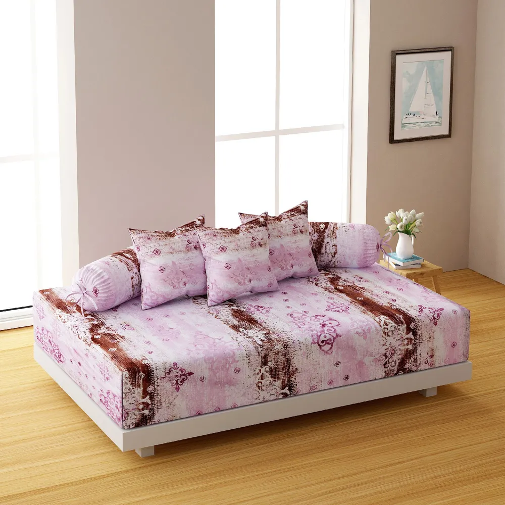 Swayam Veda 100% Pure Cotton Pink & Brown Floral Print Diwan Set, Pack of 6