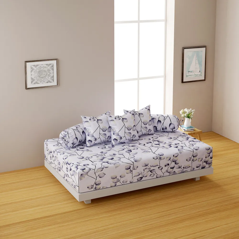 Swayam Veda 100% Pure Cotton Purple&  White Blooming Floral Print Diwan Set, Pack of 6