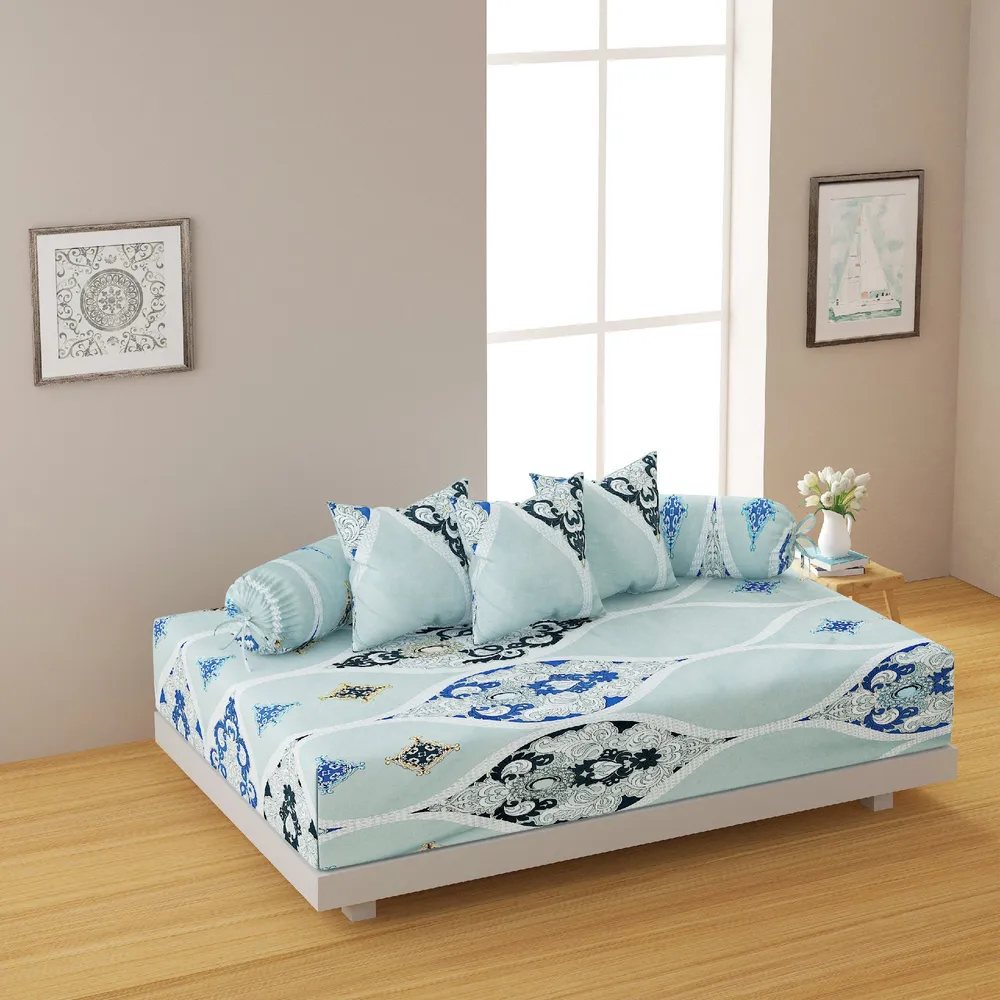 Swayam Veda 100% Pure Cotton Turqoise Blue Ethnic Motif Diwan Set, Pack of 6