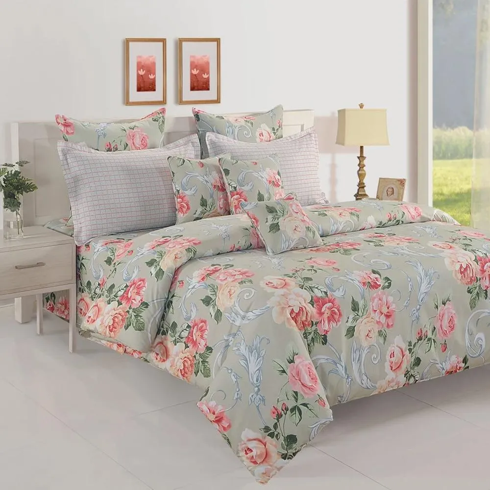 Swayam Veda Floral Grey &amp; Peach Double Bedsheet Double Bedsheet (90 x 108 inch)