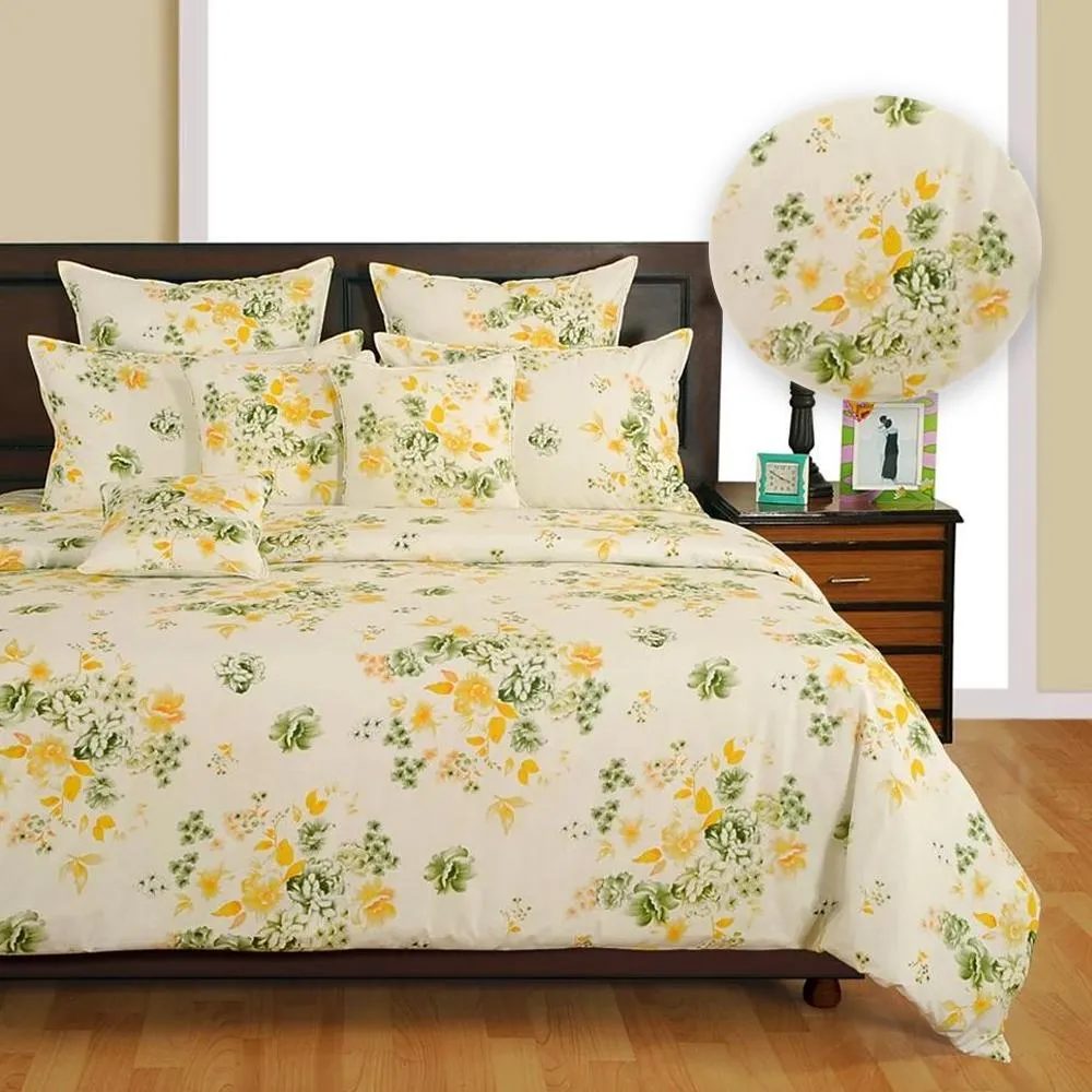 Swayam Veda Floral Off-White Double Fitted Bed Sheet