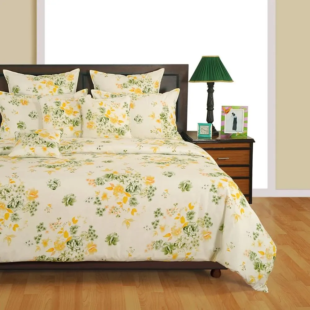 Swayam Veda Floral Off-White Double Fitted Bed Sheet