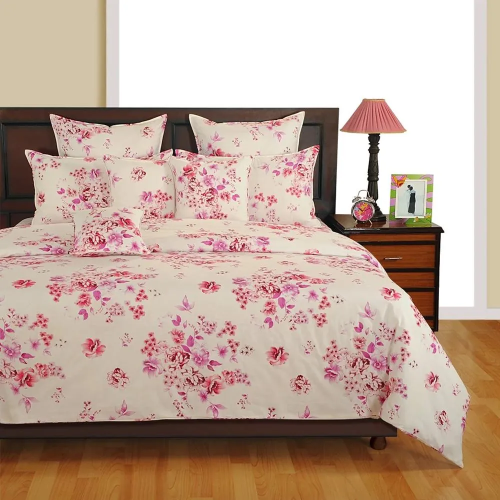 Swayam Veda Floral Off-White Magenta Double Bed Sheet Double Bedsheet (88 x 106 Inches)