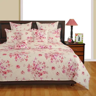 Swayam Veda Floral Off-White Magenta Double Bed Sheet