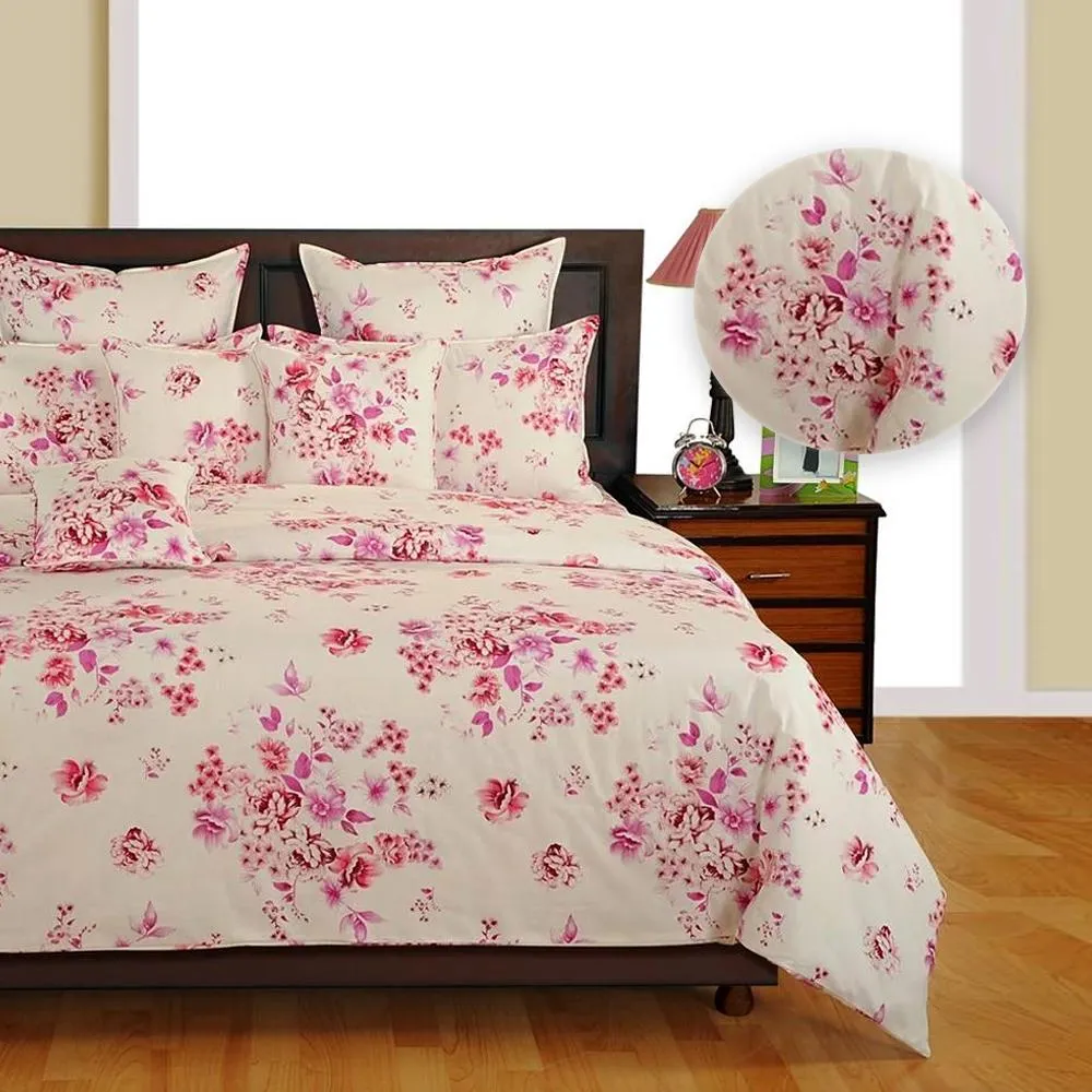 Swayam Veda Floral Off-White Magenta Double Fitted Bed Sheet