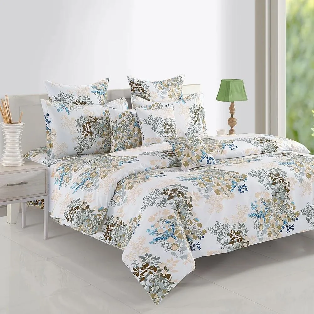 Swayam Veda Floral White &amp; Grey Double Bedsheet