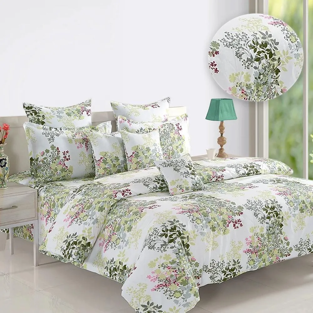 Swayam Veda Floral White & Brown Fitted Double Bedsheet
