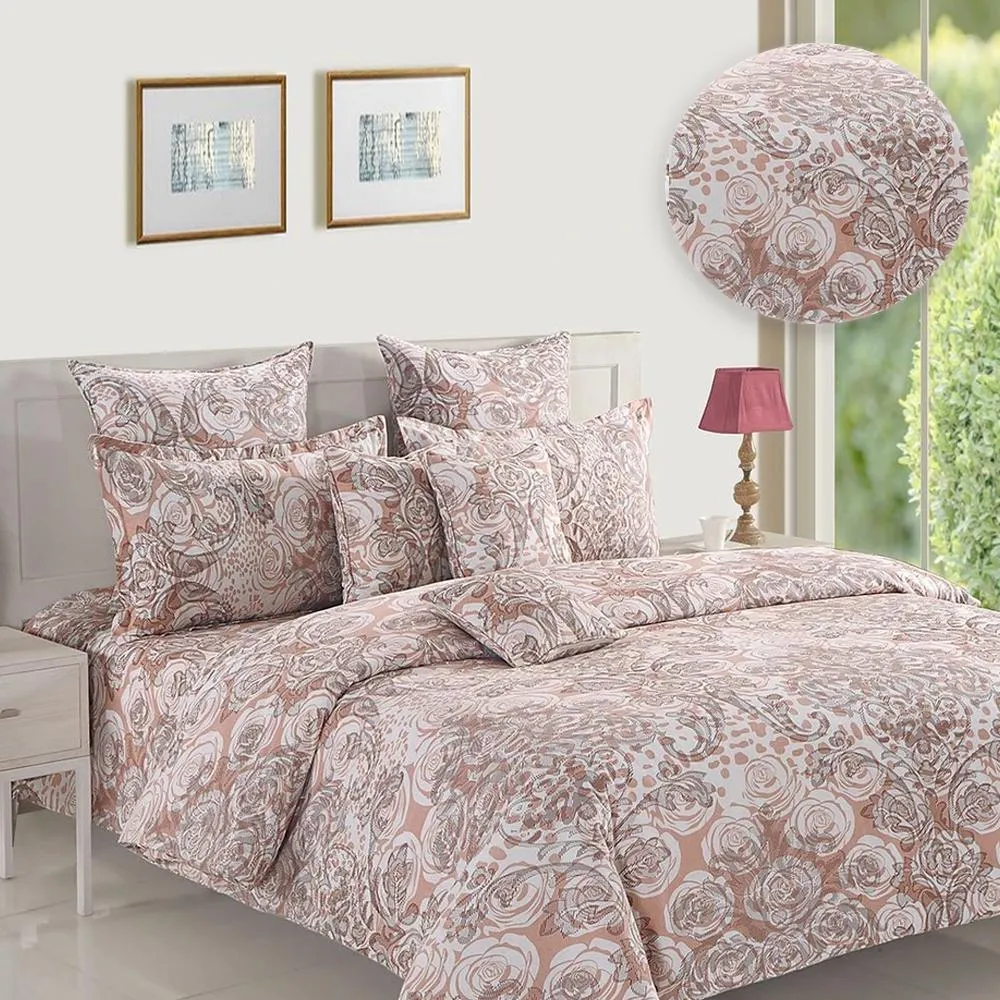 Swayam Veda Motifs White &amp; Brown Double Bedsheet Double Bedsheet (90 x 108 inch)