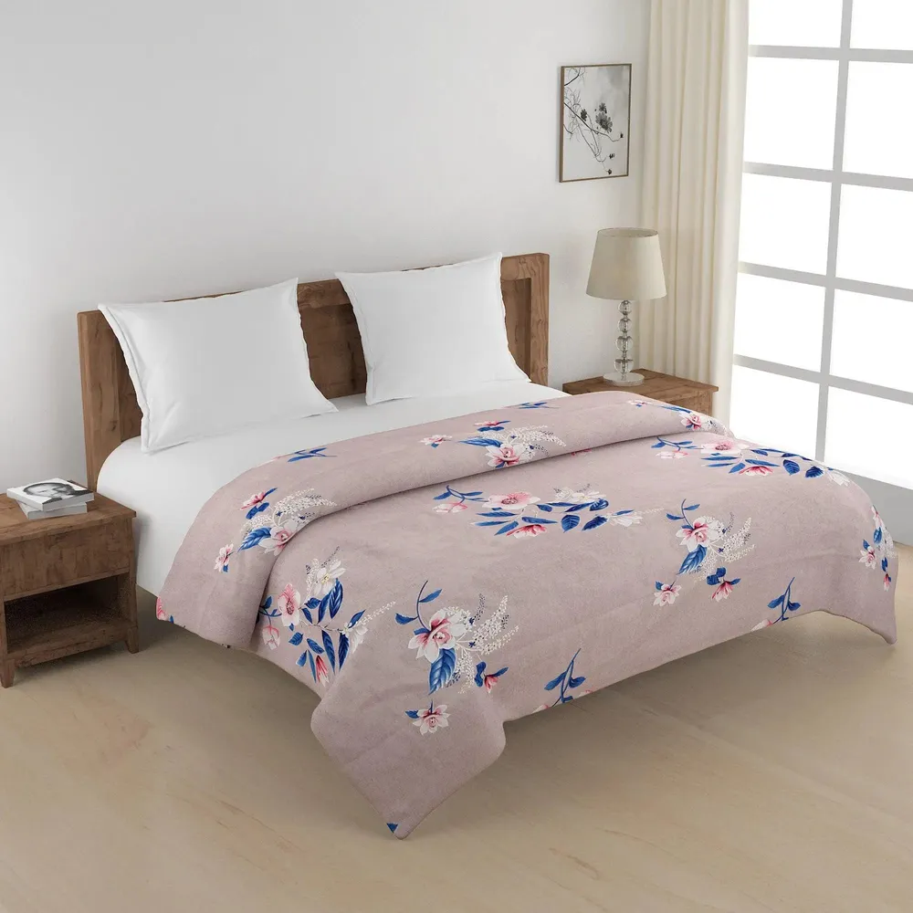 Swayam Wild Pink &amp; Blue Flora Blended Cotton Double Bed Comforter
