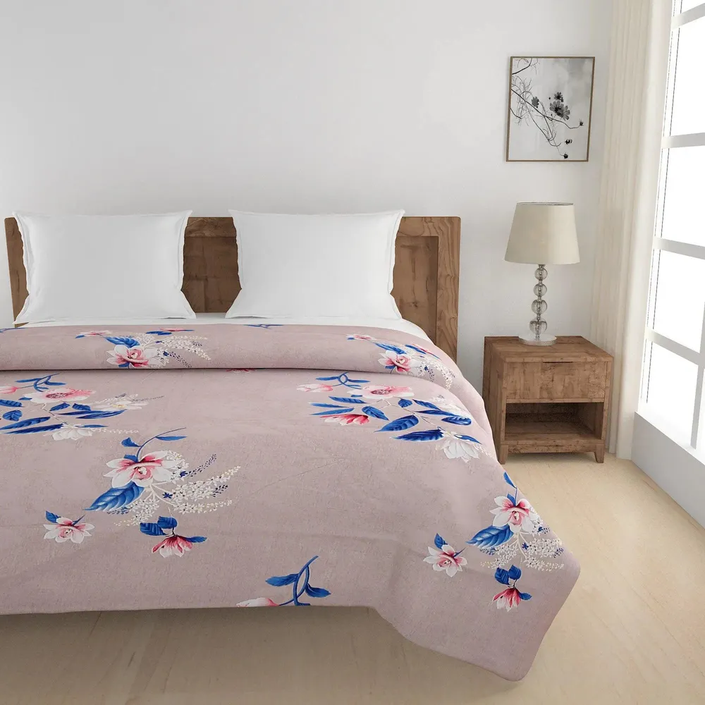 Swayam Wild Pink &amp; Blue Flora Blended Cotton Double Bed Comforter