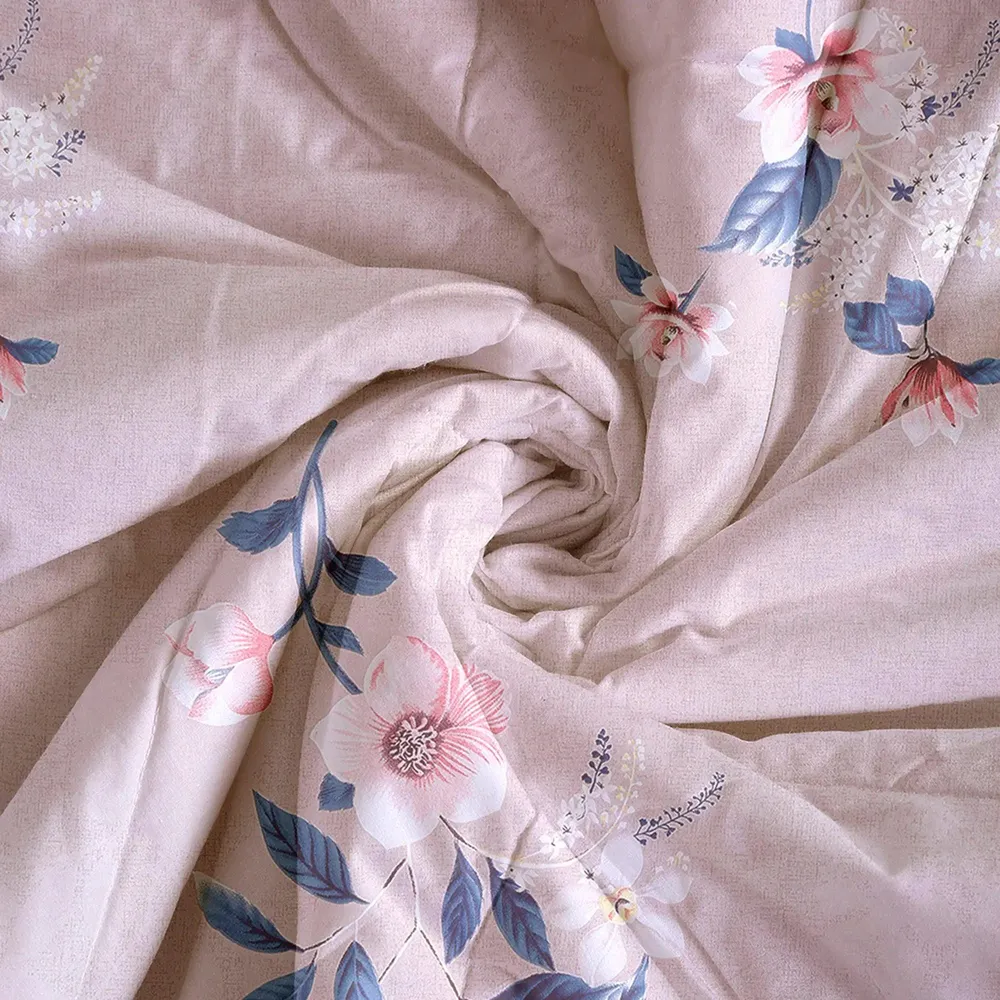 Swayam Wild Pink &amp; Blue Flora Blended Cotton Heavy Double Bed Comforter