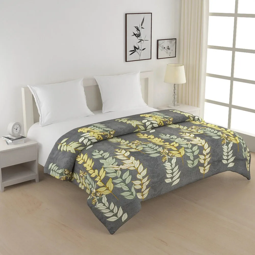 Swayam Yellow &amp; Green Leaves Strand Blended Cotton Double Bed Comforter
