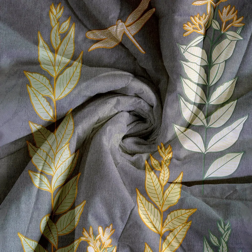Swayam Yellow &amp; Green Leaves Strand Blended Cotton Double Bed Comforter
