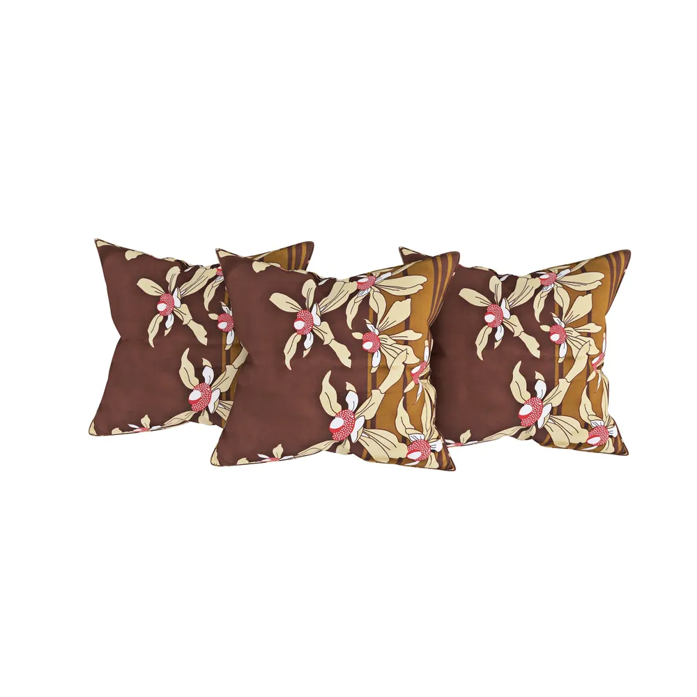 Swayam     Zinnia 100% Pure Cotton Brown& White Leaf Print Diwan Set, Pack of 6