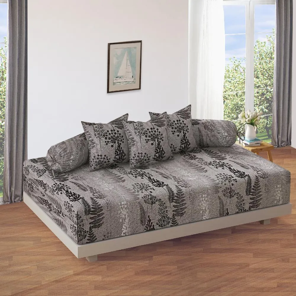 Swayam Zinnia 100% Pure Cotton Dark Brown Leaf Print Diwan Set pack Of 6