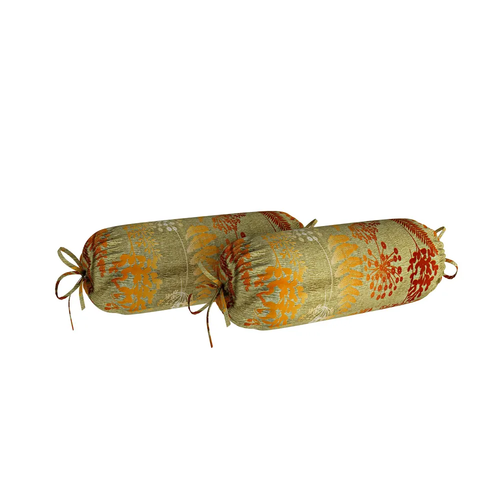 Swayam Zinnia 100% Pure  Cotton Mustard Assymetrical Leaf Print Diwan Set, Pack Of 6