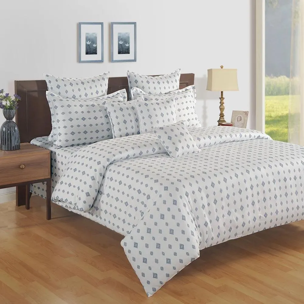 Swayam Zinnia Blue Motifs Cotton Double Bedsheet Double Bedsheet