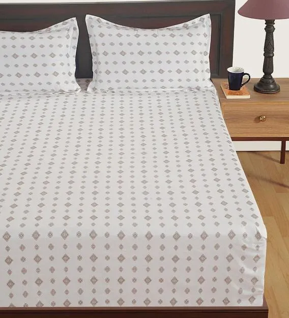 Swayam Zinnia Greem Motifs Cotton Fitted Doube Bedsheet