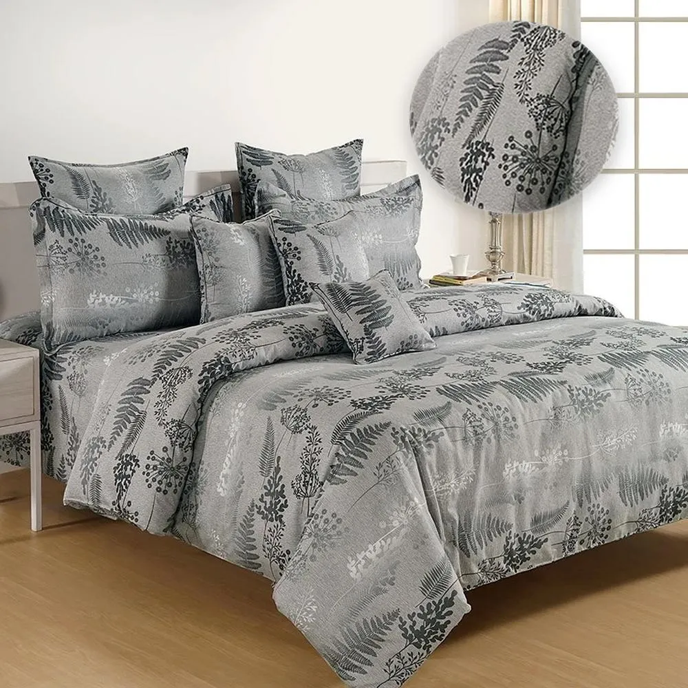 Swayam Zinnia Grey &amp; Black Floral Cotton Double Bed Sheet Double Bedsheet