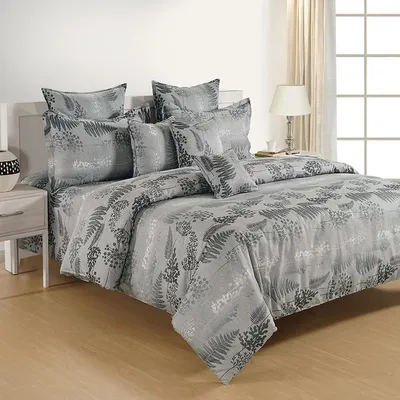 Swayam Zinnia Grey &amp; Black Floral Cotton Double Bed Sheet