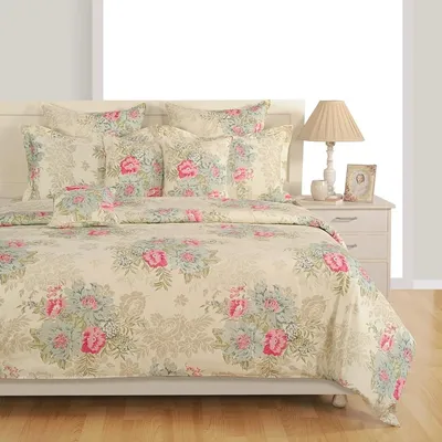 Swayam Zinnia Off White &amp; Cream Floral Cotton Double Bed Sheet