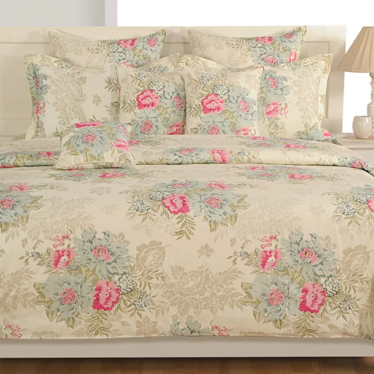 Swayam Zinnia Off White &amp; Cream Floral Cotton Double Bed Sheet Double Bedsheet