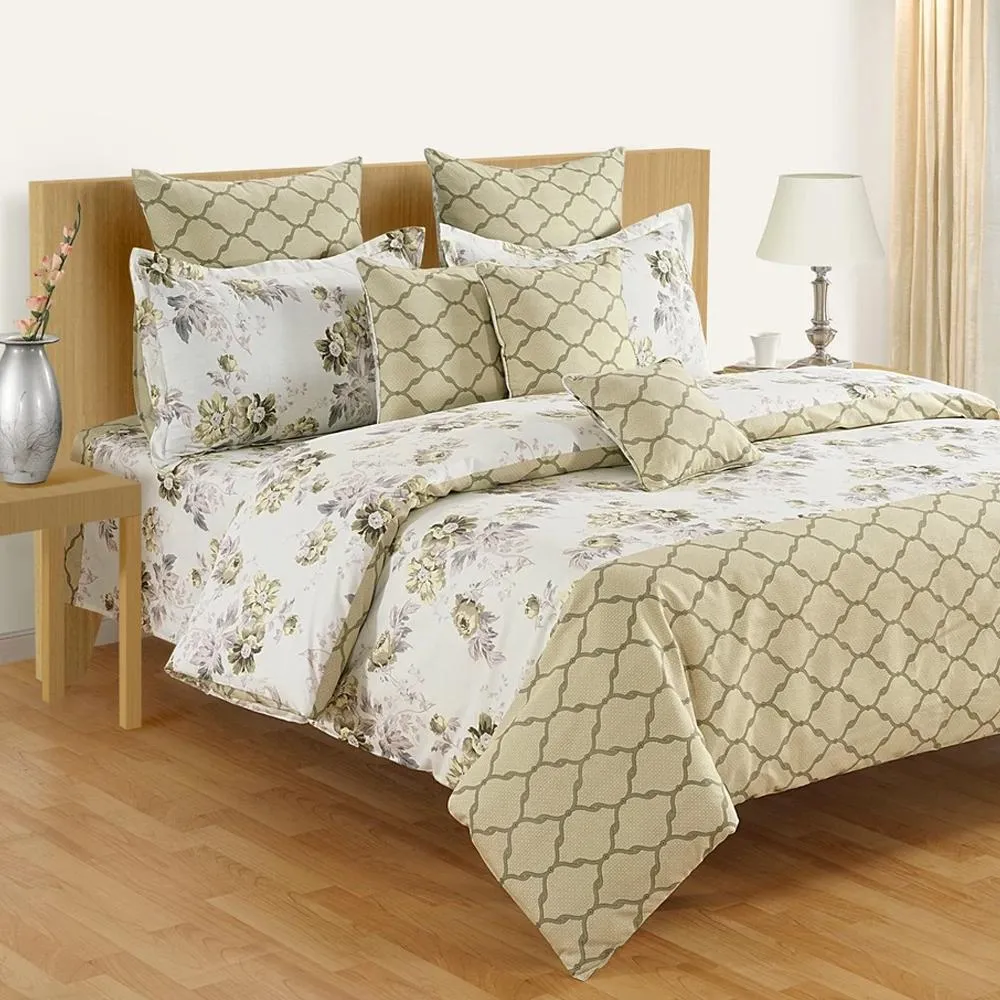 Swayam Zinnia Off White &amp; Grey Floral Cotton Double Bedsheet Double Bedsheet