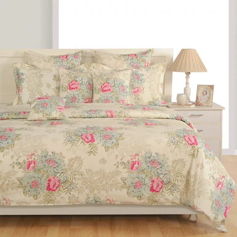 Swayam Zinnia Off White & Cream Floral Cotton Extra Large Double Bed Sheet