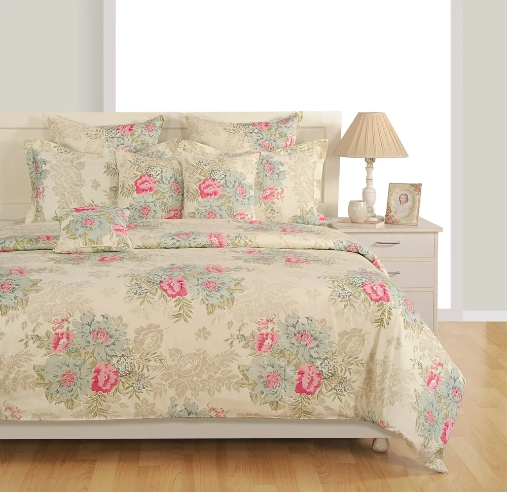 Swayam Zinnia Off White & Cream Floral Cotton Extra Large Double Bed Sheet